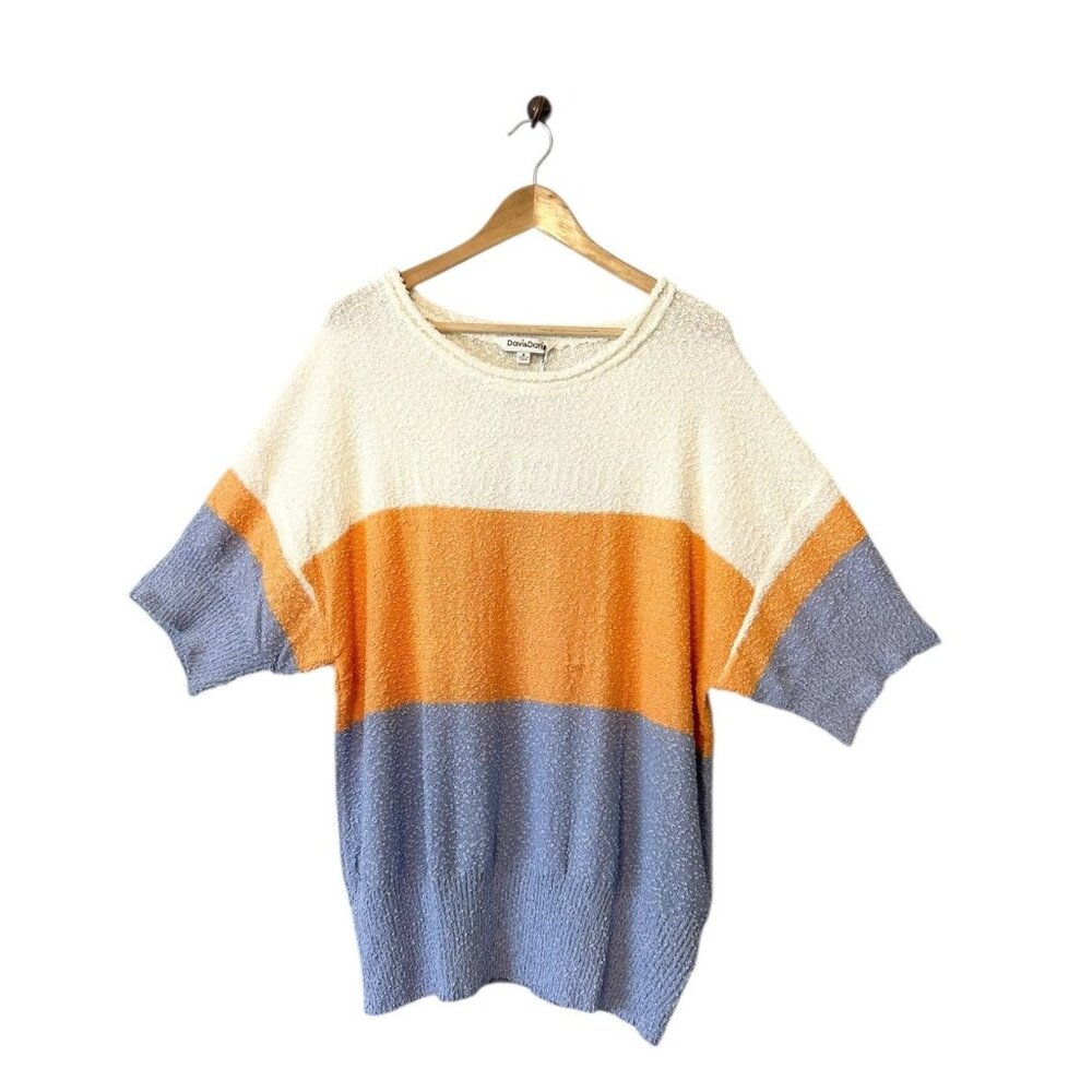 Davi & Dani Top Color Block Cream White Orange Blue Scoop Neck Oversized MEDIUM